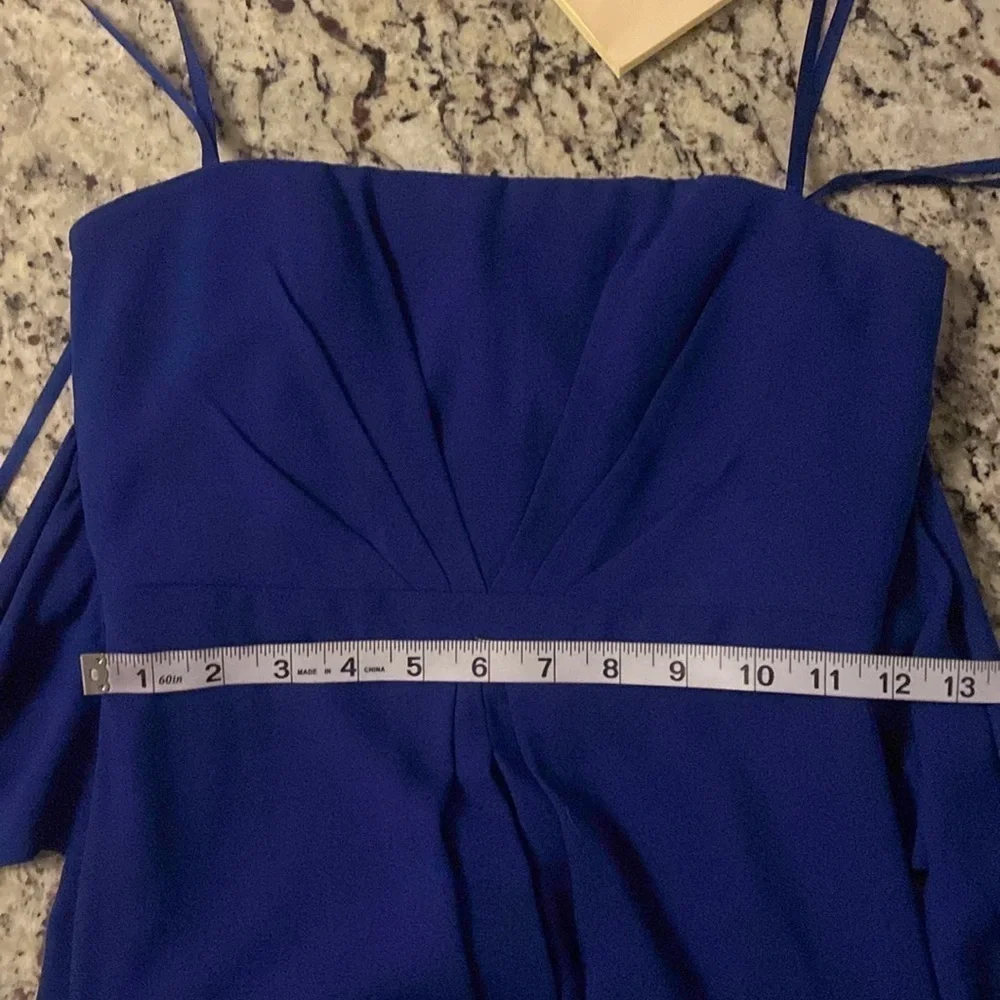 BCBGMaxazria Whitley blue pleated strapless gown 0 AF28